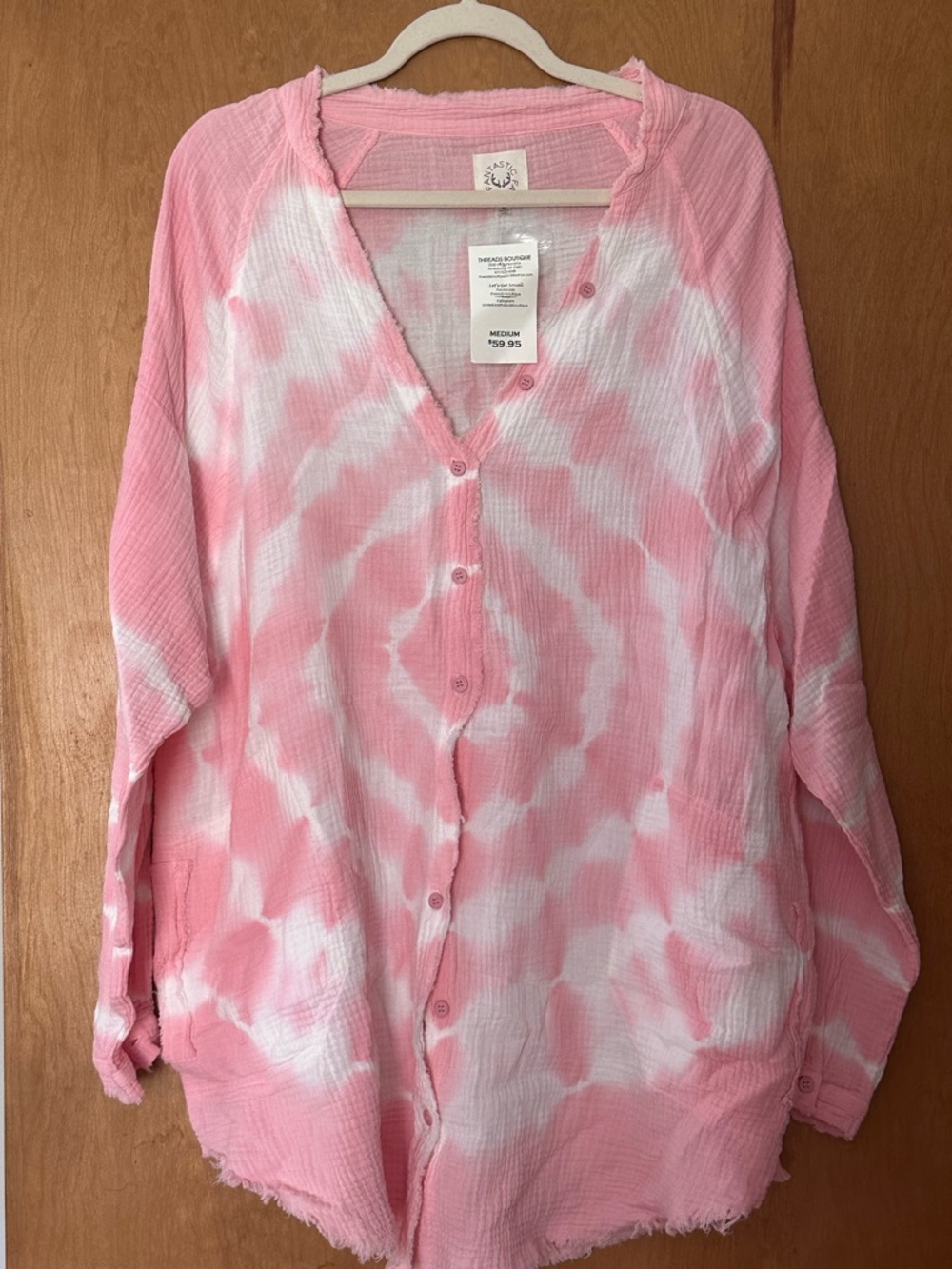 Fantastic Fawn Pink and White Gauze Button Shirt